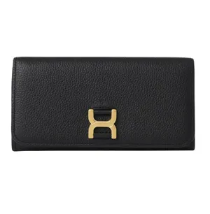 クロエ マーシー ブラック カーフスキン ロングフラップウォレット（CHC23AP098I31）