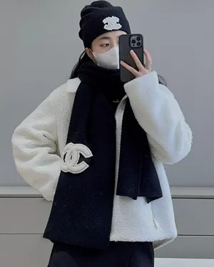 シャネル「オーシャン コレクション」ブラック カシミア ニットマフラー 200 x 35cm（Chanel0095）