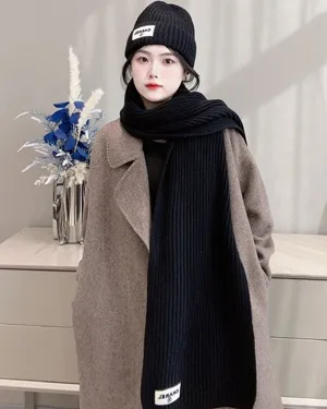 シャネル ブラック ニット カシミア マフラー/ビーニー セット 200 x 30cm（Chanel0111）