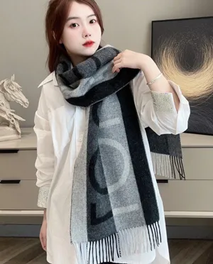 ルイヴィトン「エシャルプLV ホライゾン」ブラックグレー ウールマフラー 30×185cm（M70922）