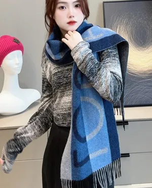 ルイヴィトン「エシャルプLV ホライゾン」ブルーグレー ウールマフラー 30×185cm（M70921）