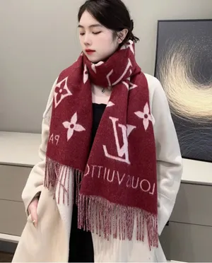 ルイヴィトン「エシャルプレイキャビク」バーガンディ/ピンク カシミア ロングマフラー45 x 191cm（M79501）