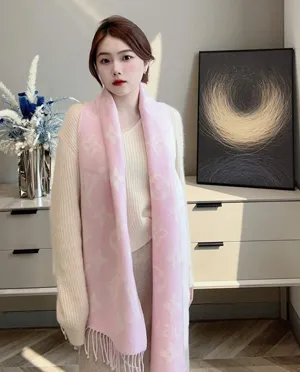 ルイヴィトン「LV エッセンシャル」ウール ロングマフラー ローズピンク 34×186cm（M77729）